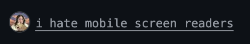 Screenshot of a commit of mine on Github with the text: "i hate mobile screen readers"